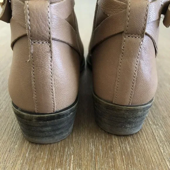 Franco Sarto Booties Womens 6.5 M Shandy Leather Boots Buckle Almond Toe Tan - Picture 6 of 16